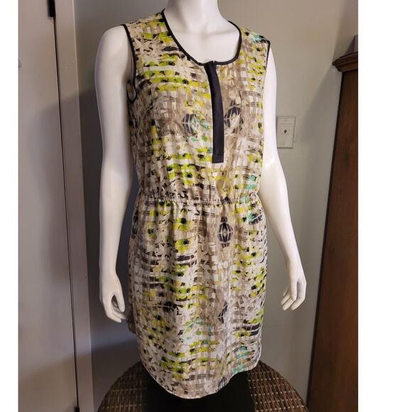 Apt. 9 Lime Green Graphic Sleeveless Mini Dress Sz Large Beachy Quarter Zip - Picture 1 of 11